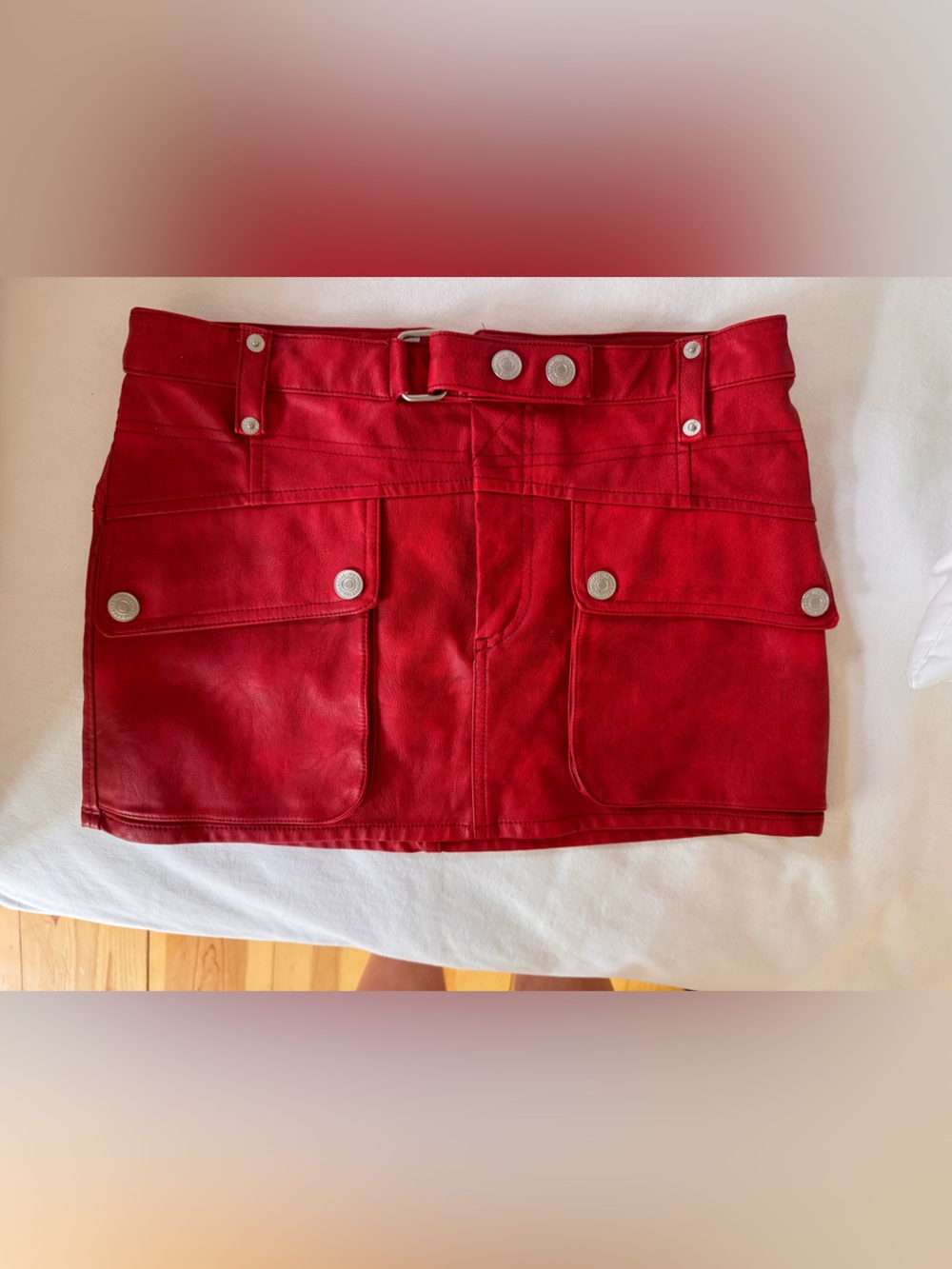Free people red leather mini skirt